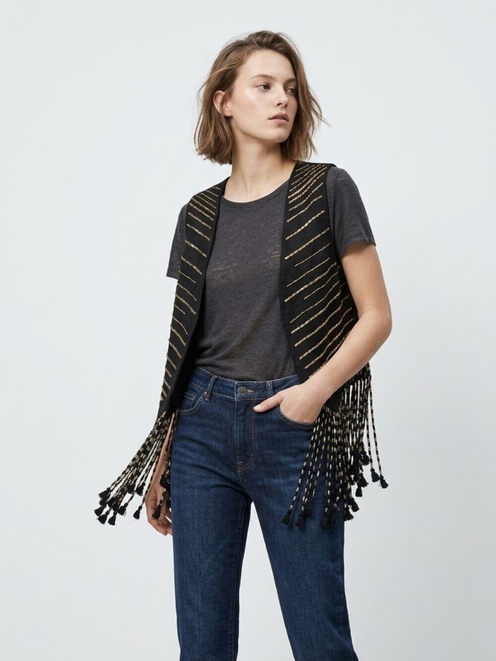 EUC Maje Fringe Fall Vest